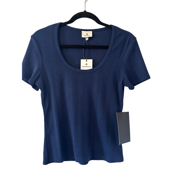Tuckernuck Tops - Tuckernuck Navy Ribbed Scoop Neck Short Sleeve Tee Shirt Medium NWT Preppy